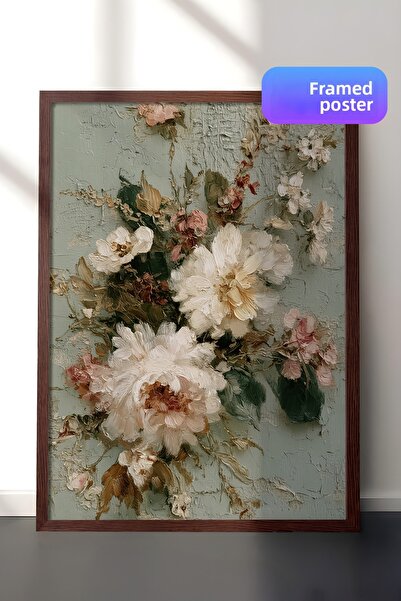 Zestia Pictură murală vintage, buchet de flori în tonuri deschise, înrămat ma...