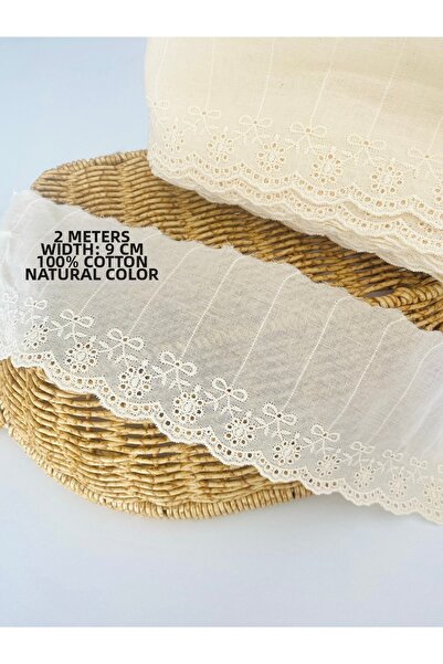 seyranat 2 Meters, Width 9 Cm, Raw Natural Color Quality Cotton Floral Patter...