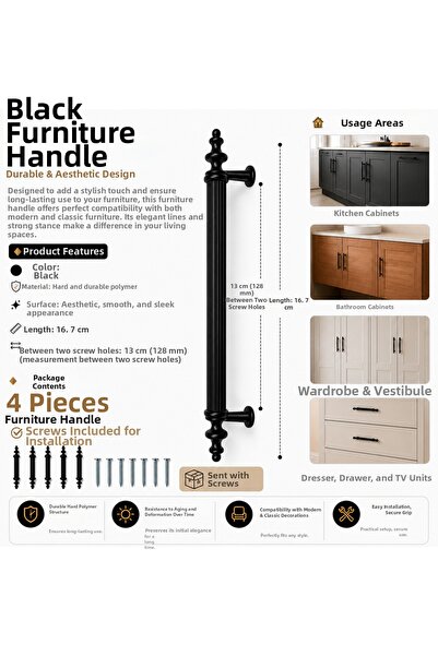 yusa stores Mâner negru pentru sertar de dulap 128 mm Mâner pentru mobilier, ...