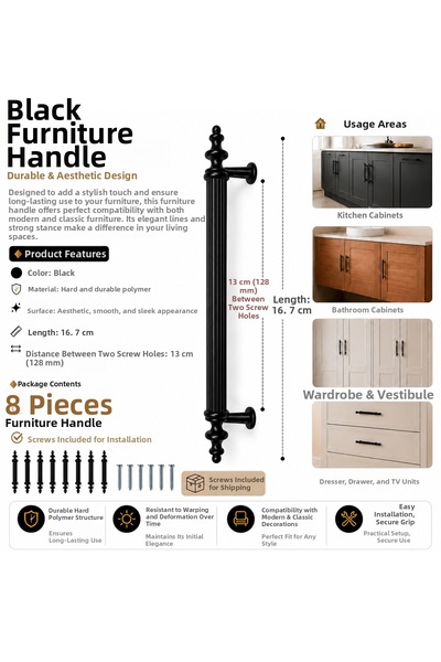 yusa stores Black Cabinet Drawer Handle 128 mm Furniture Kitchen Bathroom Cab...