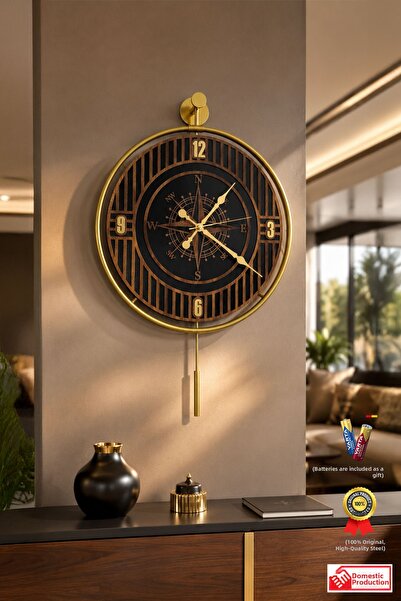 Wallover Design Vienza Compass Patterned Silent Pendulum Wall Clock - Special...