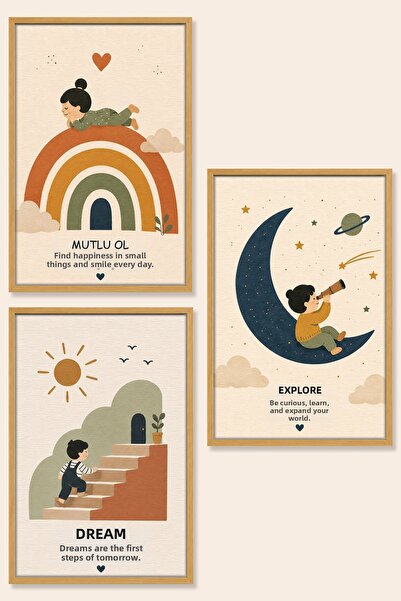 ARTI HOME Set de picturi pentru camera copiilor, 3 piese – Decor de perete te...