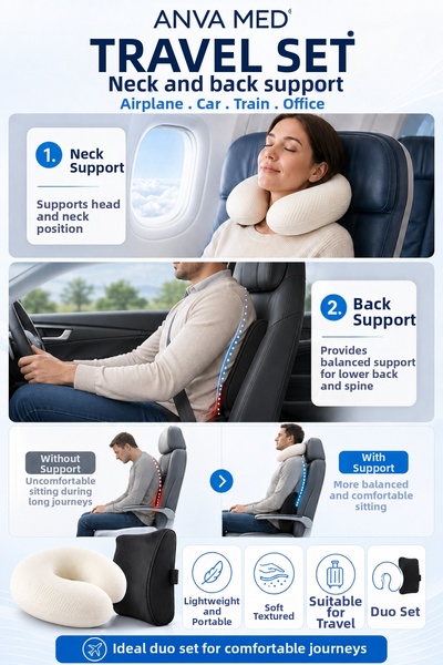 ANVA MED Orthopedic Travel Comfort Set of 2 Visko Neck Pillow and Lumbar Support Cushion