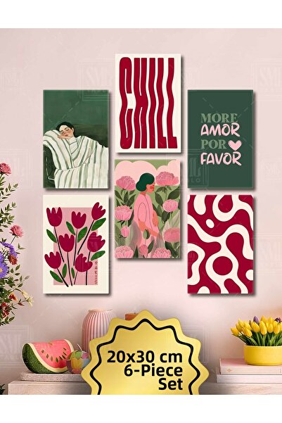 SML TABLO Fata dormind în pace, floare de lalele roșie, roz, verde, decor cu ...