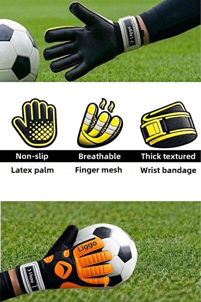 Liggo Reflex Children's Goalkeeper Gloves with Wrist Bandage, Size 5-6-7