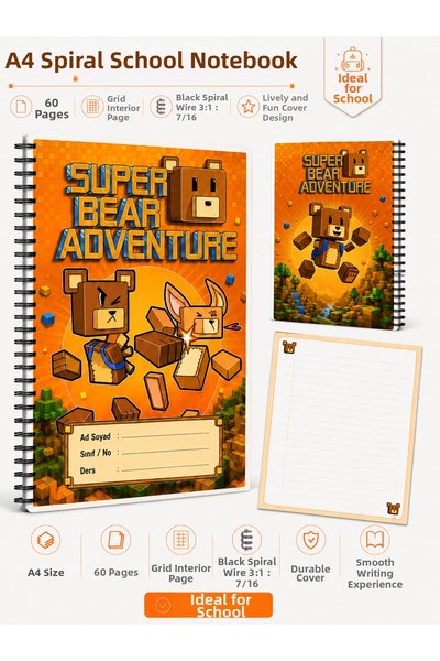 Morinna Super Bear Adventure Themed A4 Spiral School Notebook 60 Sheets Lined...