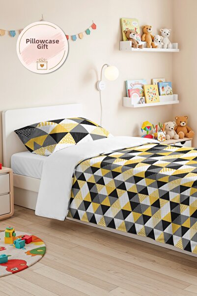 Evimde Bambaşka Yellow Geometric Young Room Single Pique Set - Anthracite Gra...