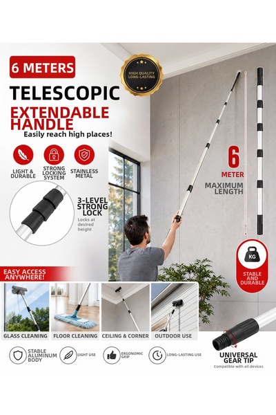 Ceyhanlar 6 Meter Telescopic Extension Handle 3-Stage Metal Pole Glass Cleani...