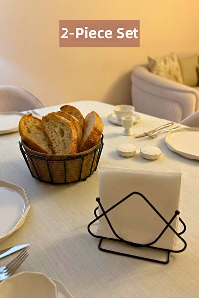 Edora Home Set of 2 Black Triangle Napkin Holders Oval Corner Bread Basket Be...