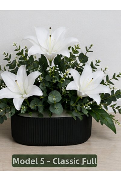 moysahsap party&ahşap Artificial White Lily Arrangement Flower with Black Pot...