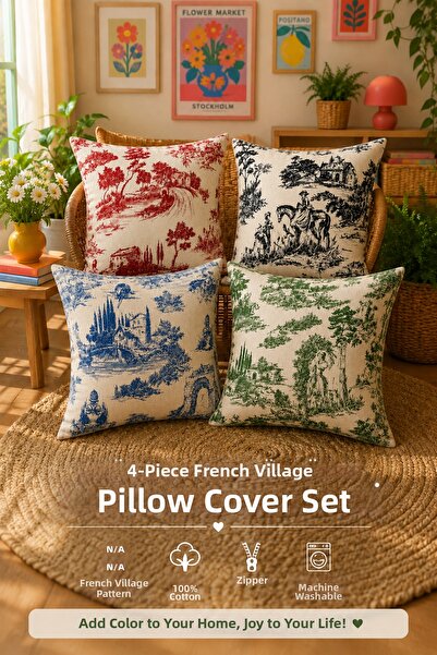 Soft Kare French Peasants 4-Piece Cushion Cover 43X43 cm |   Stain-Resistant ...