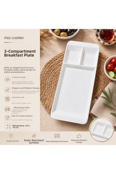 PALU GASTRO 3-Compartment Porcelain Presentation Dish and Breakfast Plate 36X...