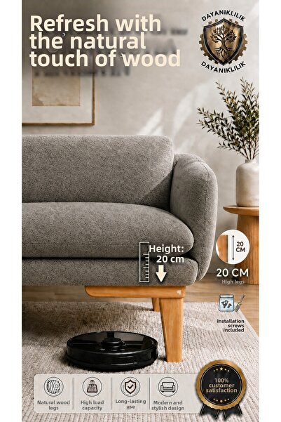 LEGORA WOOD DESIGN Picior de mobilier din lemn brut de 20 cm, nuc deschis |  ...