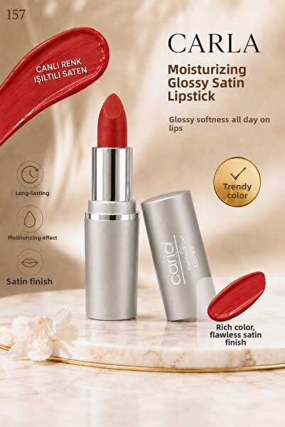 Carla Professional Make Up أحمر شفاه مرطب بلمسة نهائية من الساتان اللامع – أح...
