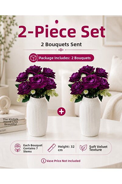MD Aspiz Flowers 2 Bunches of Artificial Flowers 7-Piece Luxury Pink Velvet R...