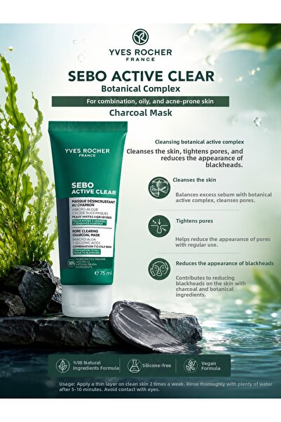 Yves Rocher Sebo Active Clear Anti-Blackhead Skin Purifying and Pore Care Mas...