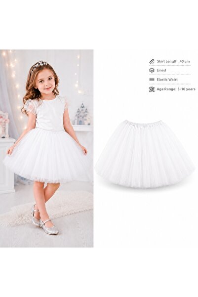 evimdeyokyok White Children's Tutu Skirt – Lined Princess Skirt for Ages 3-10