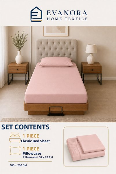evonora Home Textile Riva Series Powder Single Elastic Bed Sheet Set 100 X 200 cm with 1 Pillowcase