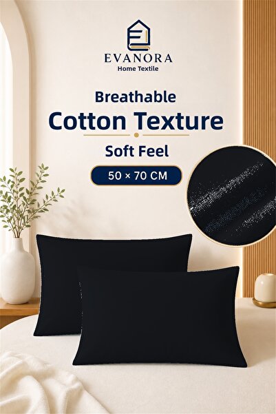 evonora Evanora Home Textile Riva Series Black 2-Piece Pillowcase Set 50 X 70 cm