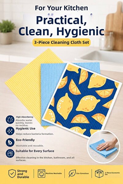 Clean Vibe 3-Pack 100% Natural Cellulose Cleaning Cloth Highly Absorbent Kitc...