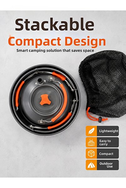 Epilons Compact Camping Cooking Set Aluminum Pot Pan Teapot Outdoor Set with ...