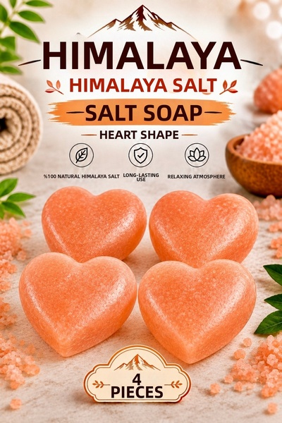 ANADOLU HASAT 4 Pieces of Heart-Shaped Himalayan Crystal Rock Salt Soap – Nat...