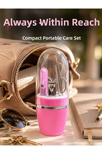 pınaxar Pink Manicure Pedicure Care Set Tweezers Nail Clippers Scissors File