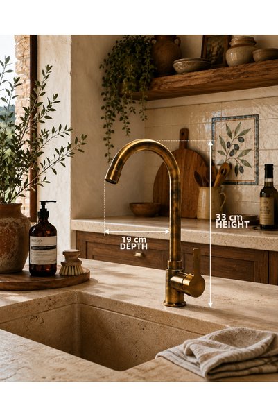 CEKO ARMATÜR Antique Kitchen Faucet 360 °   High Neck 35 mm Ceramic Cartridge Kitchen Sink Faucet with Swivel Spout