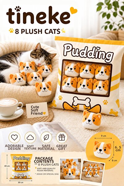 TİNEKE Set of 8 Plush Cat Pillows – Tiny Soft Cat Toy and Sleeping Companion ...