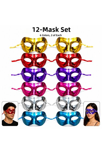pınaxar 12& # 39-Piece Metallic Venetian Wholesale Party Mask Set – 6 Mixed C...