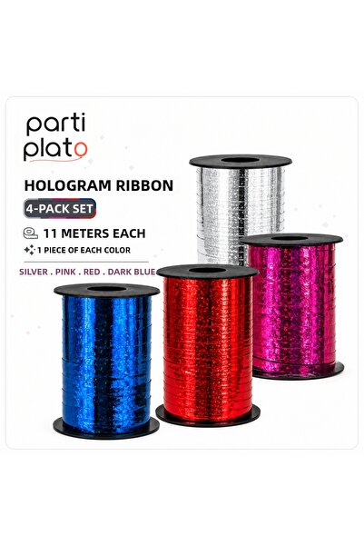 Parti Plato 4-Piece Hologram Metallized Raffia Set 4 X 11 Meters Balloon Stri...