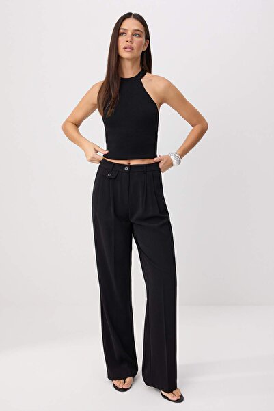 Trendyol Collection Black Special Collection Drapey Wide Leg Fabric Trousers ...