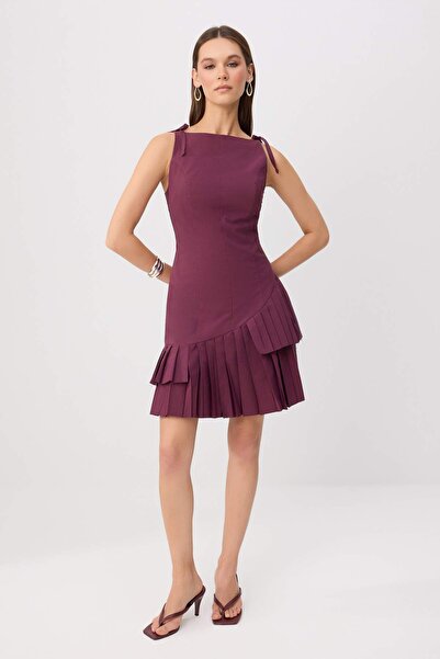 Trendyol Collection Plum Pleated Mini Woven Dress Twoss26El00534