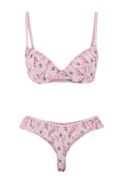 Trendyol Collection Set lenjerie intimă fără cusături din tul roz cu flori TH...