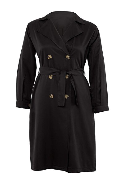 Trendyol Collection Black Regular Large Size Trench Coat Twoaw27Bm00010