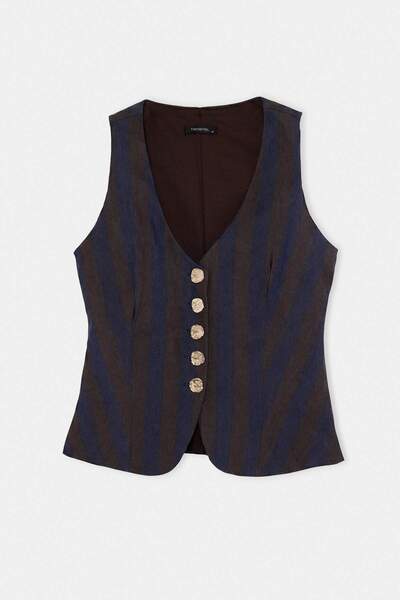 Trendyol Collection Navy Blue Striped Woven Vest Twoaw27Ye00015