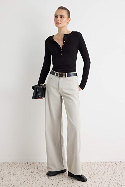 Trendyol Collection Gray 100% Cotton High Waist Wide Leg Jeans Twoaw27Je00059