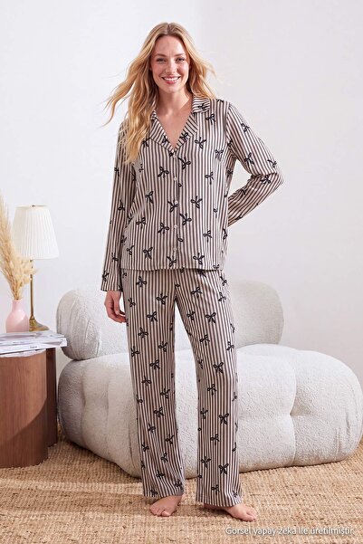 Trendyol Collection Anthracite Heart Shally Woven Pajama Set Thmaw21Pt0936
