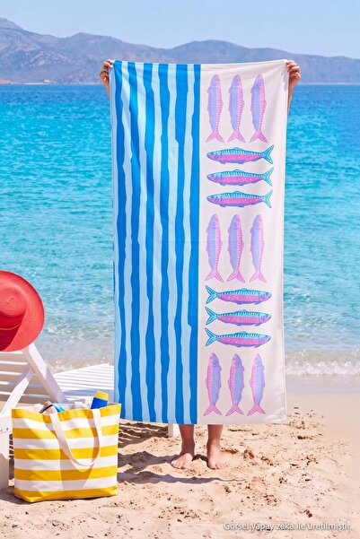 TRENDYOLMİLLA HOME Mehrfarbiges Strandtuch mit marinem Motiv TPHSS26PH00010