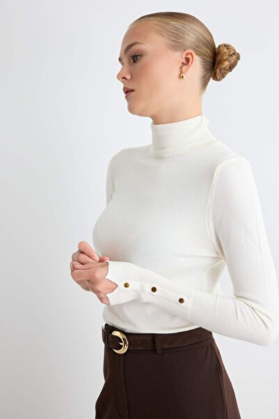 Trendyol Kollektion Ecru Mercerized Look Crop Premium Garn / Spezialgarn Basi...