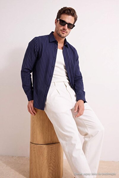 Trendyol Collection Navy Blue Regular Men's Shirt Tmnss26Go00031