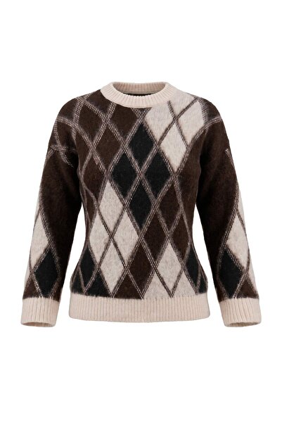 Trendyol Modest Stone Soft Textured Plaid / Karierter, dicker Oversize-Strick...