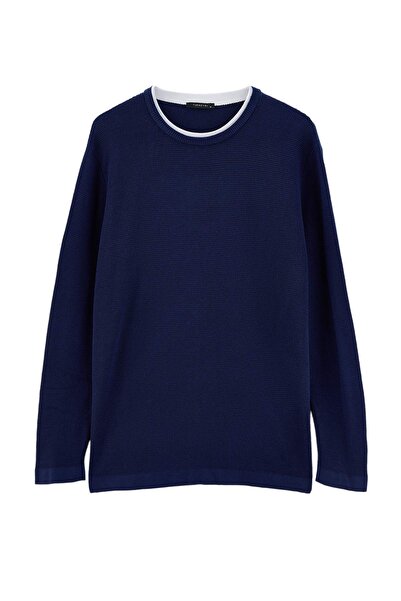 Trendyol Collection Navy Blue Regular/Normal Cut Textured Collar Detailed Kni...
