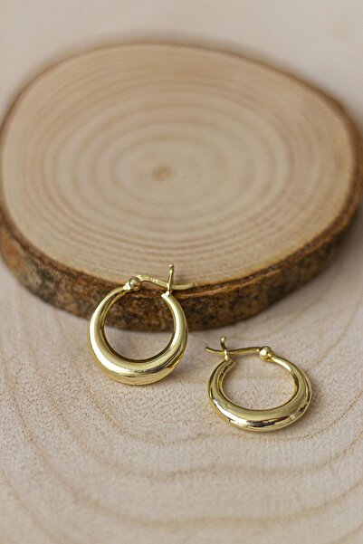 BY BARUN SİLVER Halka Küpe Sallantılı Yuvarlak Oval 925 Ayar Sarı Gold Gümüş ...