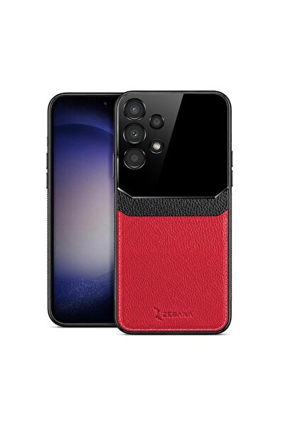 Zebana Samsung Galaxy A52 Uyumlu Kılıf Lens Deri Kılıf Kırmızı