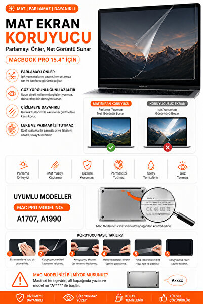 Mcstorey Ekran Koruyucu Mat Macbook Pro Kılıf 15.4inç Parlamayı Önler A1707 A...