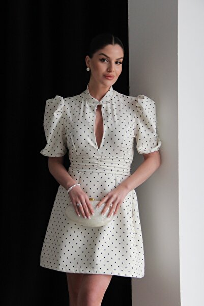 Julidress Μίνι φόρεμα Premium με πουά σχέδιο και λεπτομέρεια κοπής στη μέση