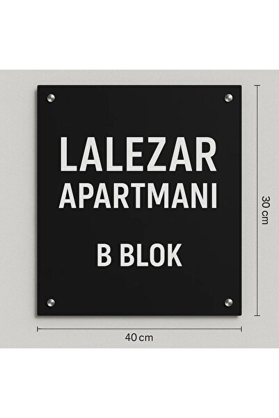 Outdoor One 30×40 cm Siyah Zemin Beyaz Yazılı Pleksi Apartman Tabelası – Kişi...