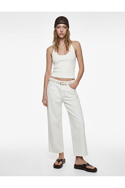 Koton Belt Detailed Cotton Short Wide Leg Trousers - Wide Leg Jeans