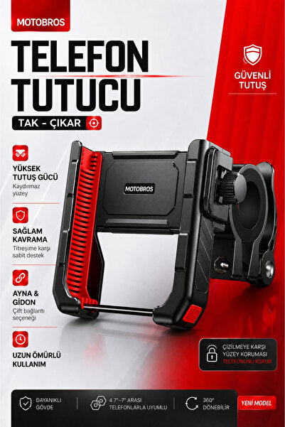 Motobros Motosiklet Telefon Tutucu Motor Telefon Tutucu M-59 Titreşimsiz 360 ...